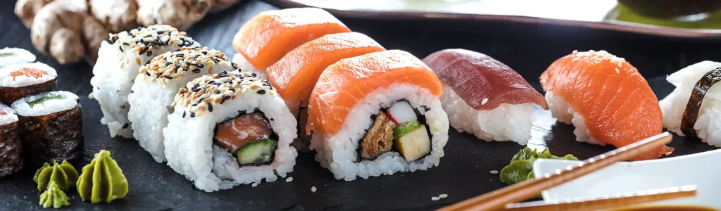 a plate full of sushi